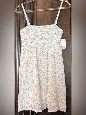 bp Cream Smocked Top with Light Blue Floral Trim
